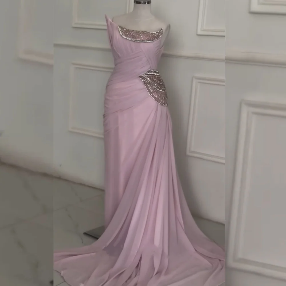 

Элегантные шифоновые плиссированные платья с блестками по индивидуальному заказу, прямые длинные платья без бретелек, вечерние платья на заказ, высокое качество