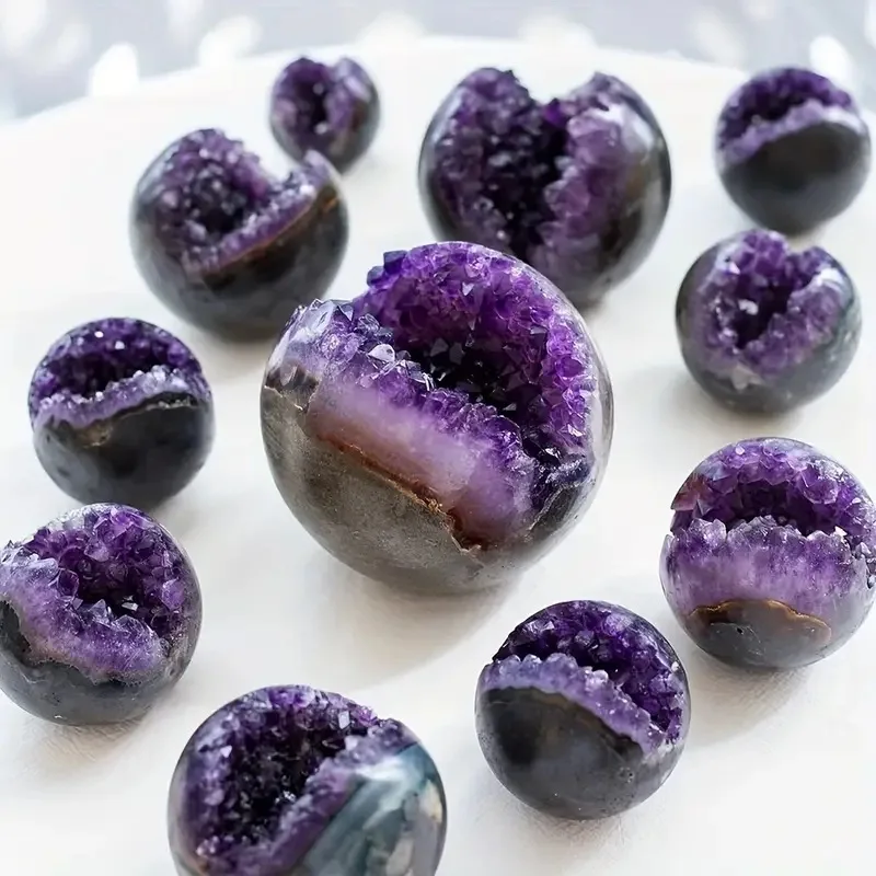 Natural Amethyst Cluster Druzy Geode Ball Reiki Healing Crystal Sphere for Divination Lucky Wealth Home Office Decor