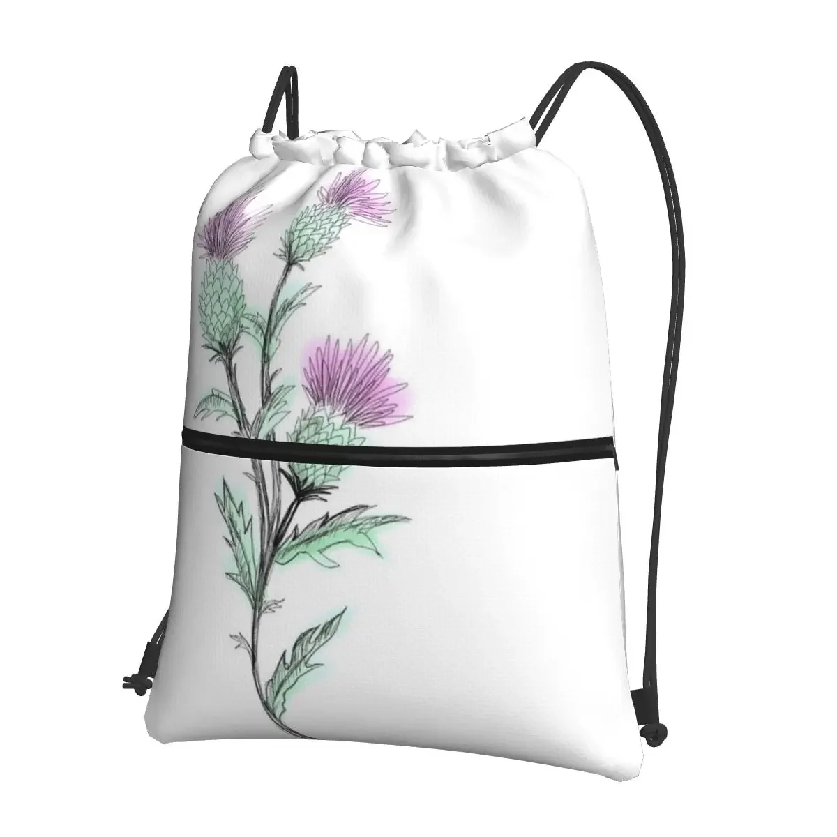 

Watercolor Thistle Portable Backpacks Drawstring Bag Fashion Drawstring Bundle Pocket Sundries Bags For Travel Sport Man Woman