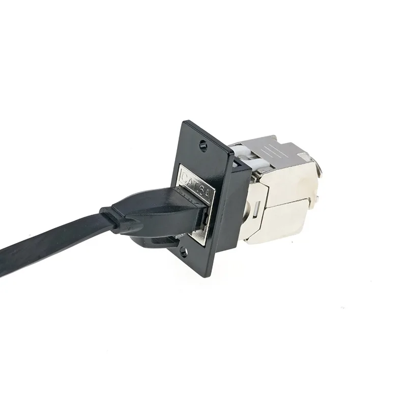 CAT6A RJ45 Network Module Punch Down Pass Through Shielded Rectangle Panel Port Socket 10 Gigabit Keystone Jack Wall Plate