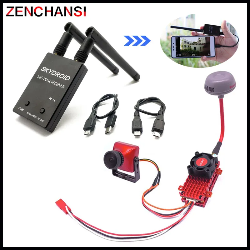 Long Range 5.8G 48CH 2000mW FPV VTX Transmitter & Skydroid FUAV UVC 150CH FPV Receiver & FPV CCD 2000TVL Camera for RC Drone