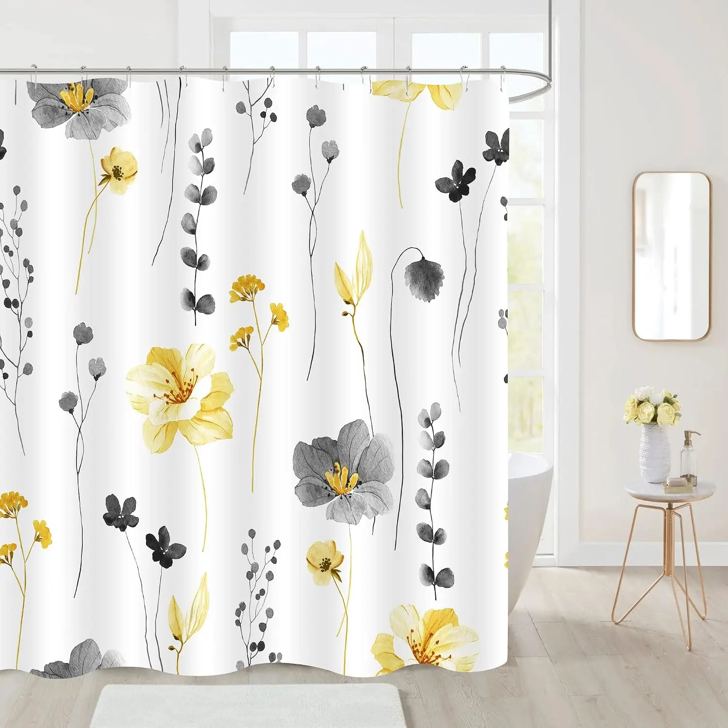 Watercolor Floral Shower Curtain Botanical Spring Bloom Bathroom Decor Waterproof Shower Curtain Liner