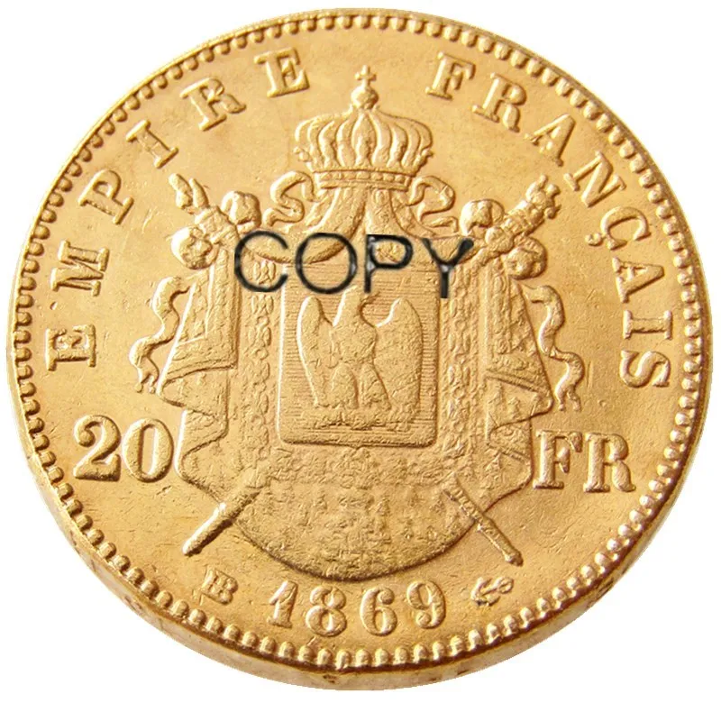 France 20 France 1869B Napoleon III Gold Plated Copy Decorative Coin