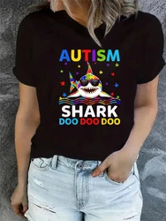 Funny Autism Shark Puzzle Awareness Cute T-Shirt Women's T-shirt Short Sleeve Tees for Women adies shirts Women T-shirt Tee Tops