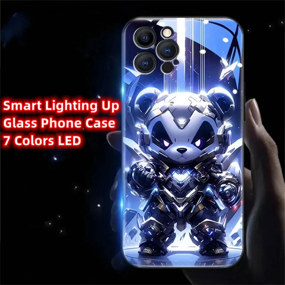 So Cool Panda Warrior Design LED Light Glow Luminous Phone Case For iPhone 16 15 14 13 12 11 Pro Max XR XS Plus 7 8 SE2020