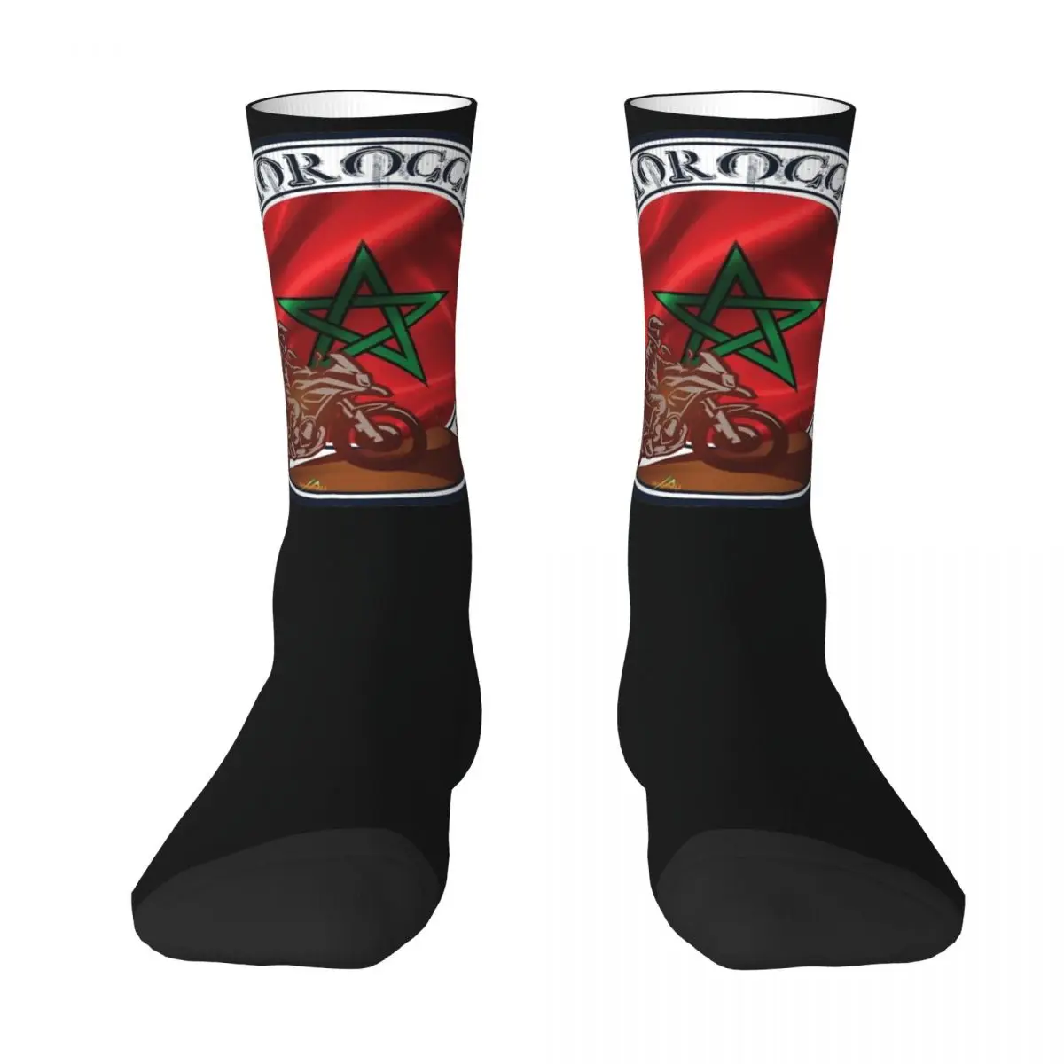 Maroc Socks Maroccan Flag Motorcycle Sticker Vintage Stockings Men Soft Breathable Running Socks Autumn Design Anti Skid Socks