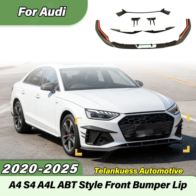 

For Audi A4 S4 A4L 2020 2021 2022 2023 2024 2025 Automobile ABT Style Front Bumper Lip ABS Front Air Knife Body Modification Kit
