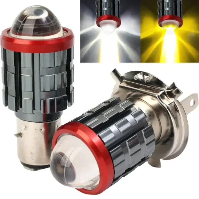 

H4/H6 LED Motorcycle Headlight White Yellow Bulbs Lens High Low Beam Lamp Double/Triple Claw Electric Car Burst Flash Headlight