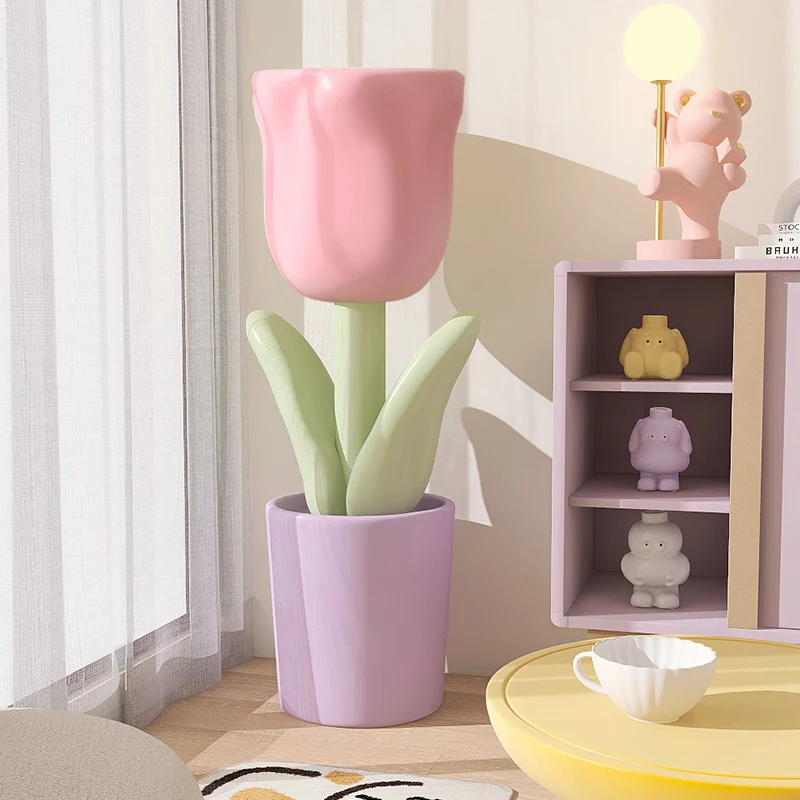 85cm Home Decor Tulip Vase Sculpture Advanced Living Room Storage Basin Large Ornaments Artificial Flower Pot Nordic Decorations