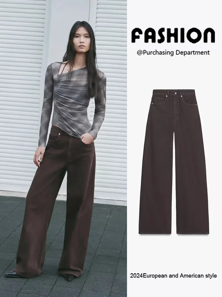 

Fall New Arrival Women's Casual High Waist Super Wide Leg Jeans Straight Cut Slimming Jeans Comfortable Versatile Trousers