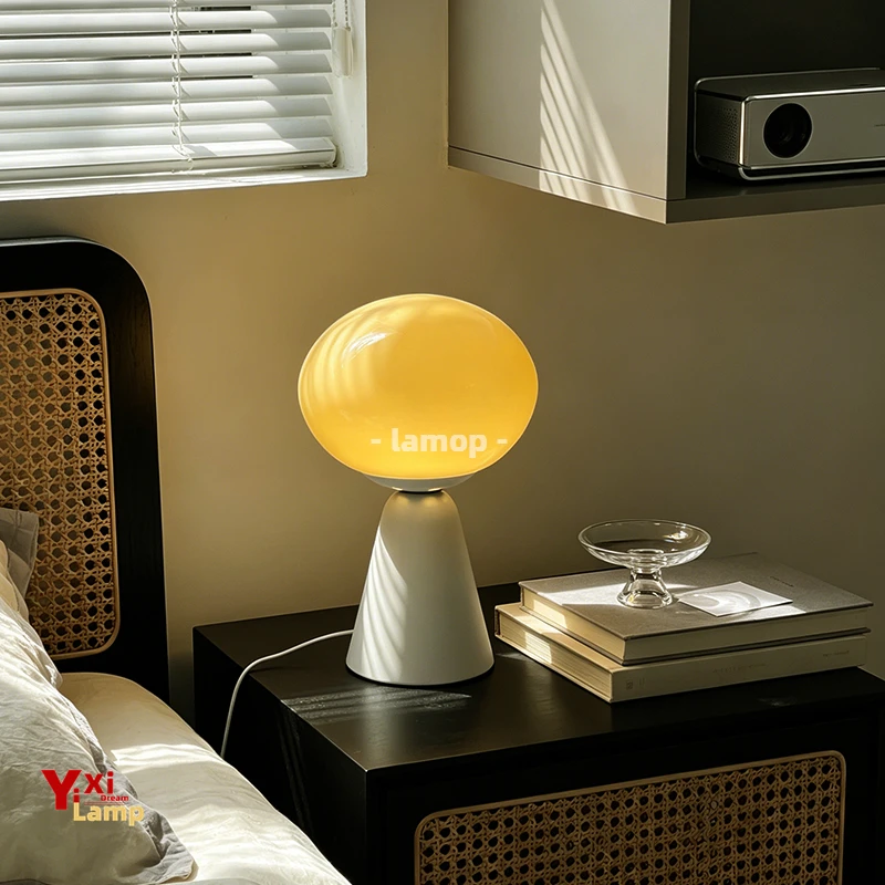 Candy Floss Shade Table Lamp USB Powered 3 Color Temperature Glass Bedside Night Light Bedroom Desktop Ambient Decor Lamp