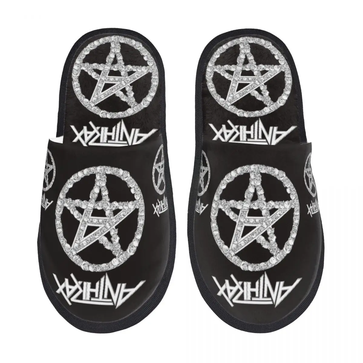 ANTHRAX BAND-zapatillas peludas a la moda para hombre y mujer, pantuflas especiales para el hogar