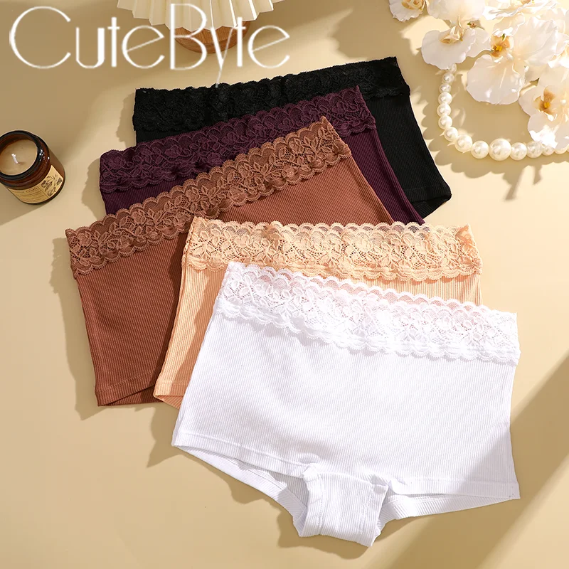 Women's Lace Panties Boxers Cotton Seamless Boxers Underwear Female Solid Color Briefs Cozy Lingerie Intimate Underpant S-XL