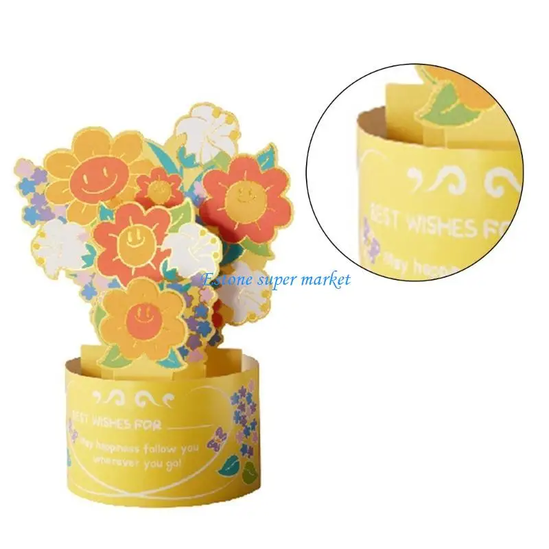 090B Flowerpot 3D Birthday Card with String Lights For Friend Mom