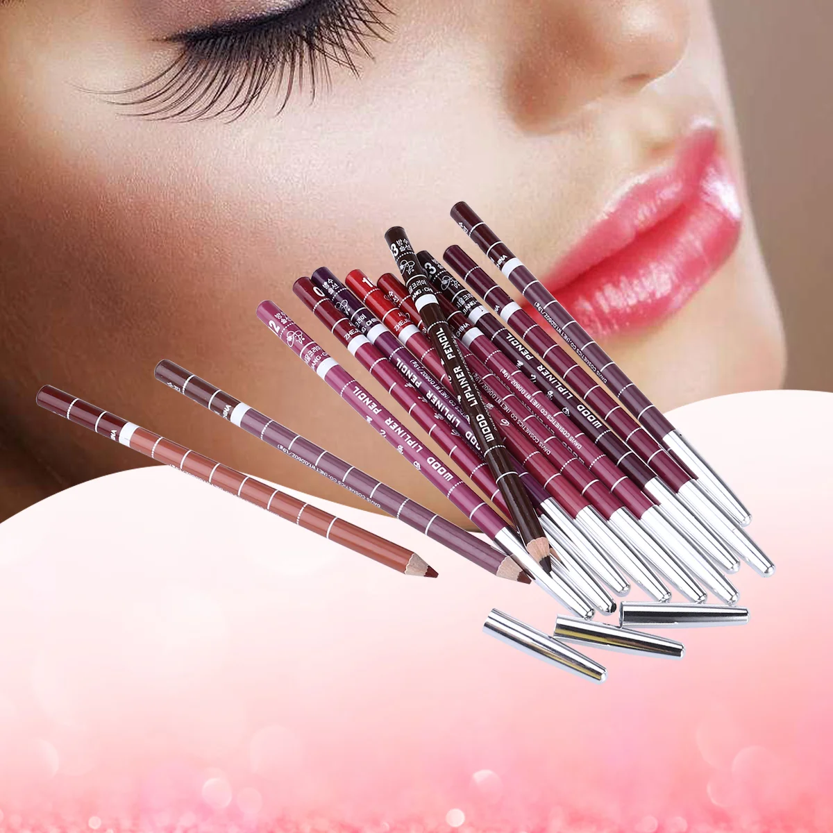 12 Pcs Natural Color Lip Liner Pipliner Pencil Non-drying Pencils Waterproof Lipliner