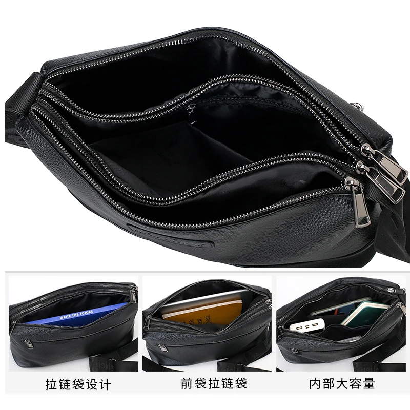 New Men's Handbag Genuine Leather Multi-Functional Single oulder Slung Bag Calfskin Texture big Bag Simple Men's Bag cowhide
