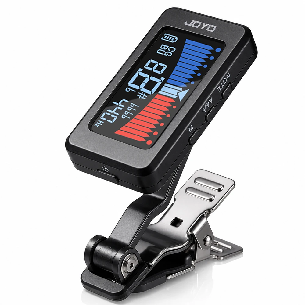 JOYO JT-480 Rechargeable Clip-On Tuner 430-450Hz Adjustable ±1 Cent Precise Tuning with Vibration Pickup for Guitar Bass Ukulele