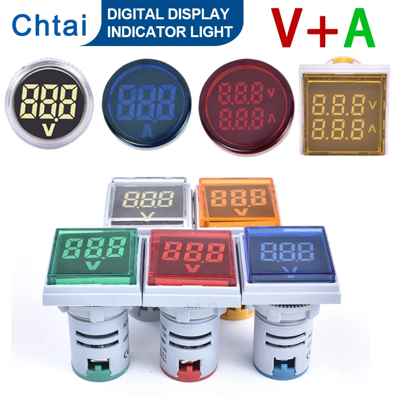 .22MM AD16-22 AC DC 20-500V 100A Voltage/Current Meter LED Digital Display Voltmeter Ammeter VA Indicator Light/Pilot Lamp panel