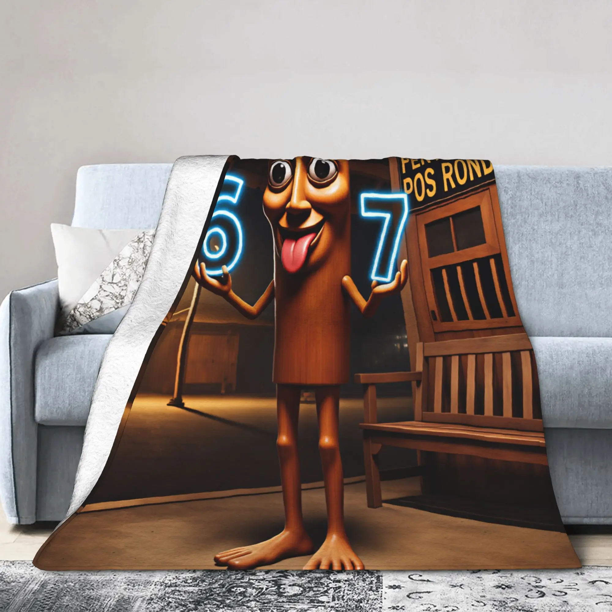 Tung Neon Number 67 Night Station Character Warm Cozy Blankets Car Throw Blanket Bedroom Flannel Bedspread Sofa Bed Cover