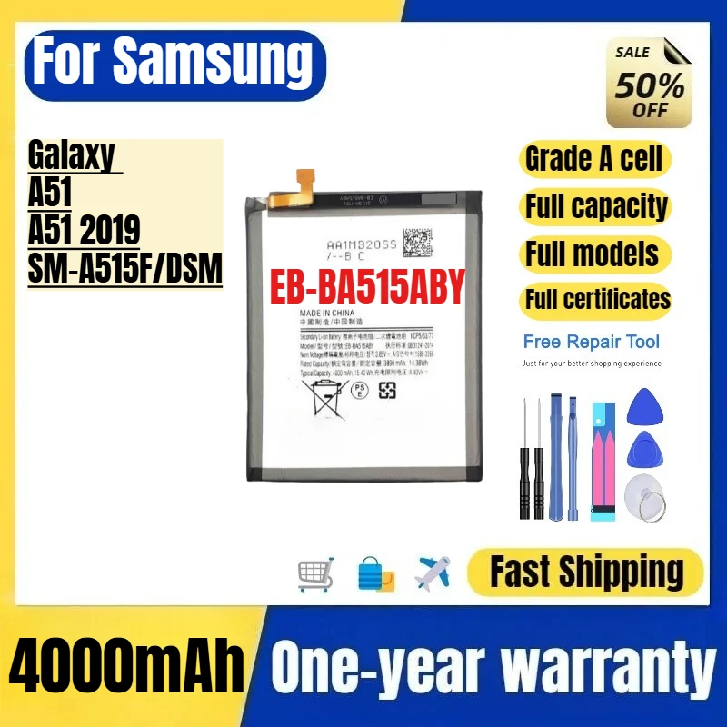 EB-BA515ABY for Samsung Galaxy A51/A51 2019 SM-A515F/DSM Phone Battery High Quality High Capacity Replacement Bateria with Tools
