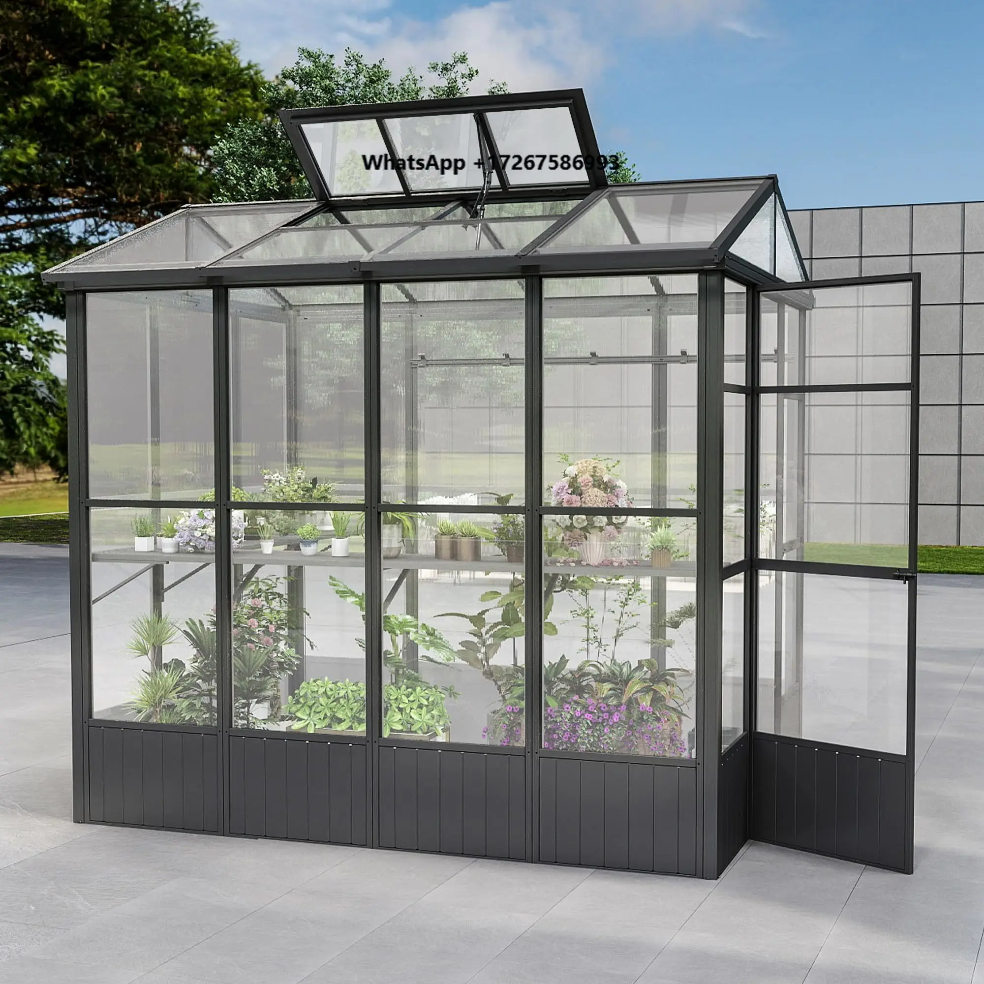 6.5x8FT Fully Auto Temperature Control Aluminum Greenhouse Extra 7.8FT Walk-in Height Canopy Gazebo Pergola