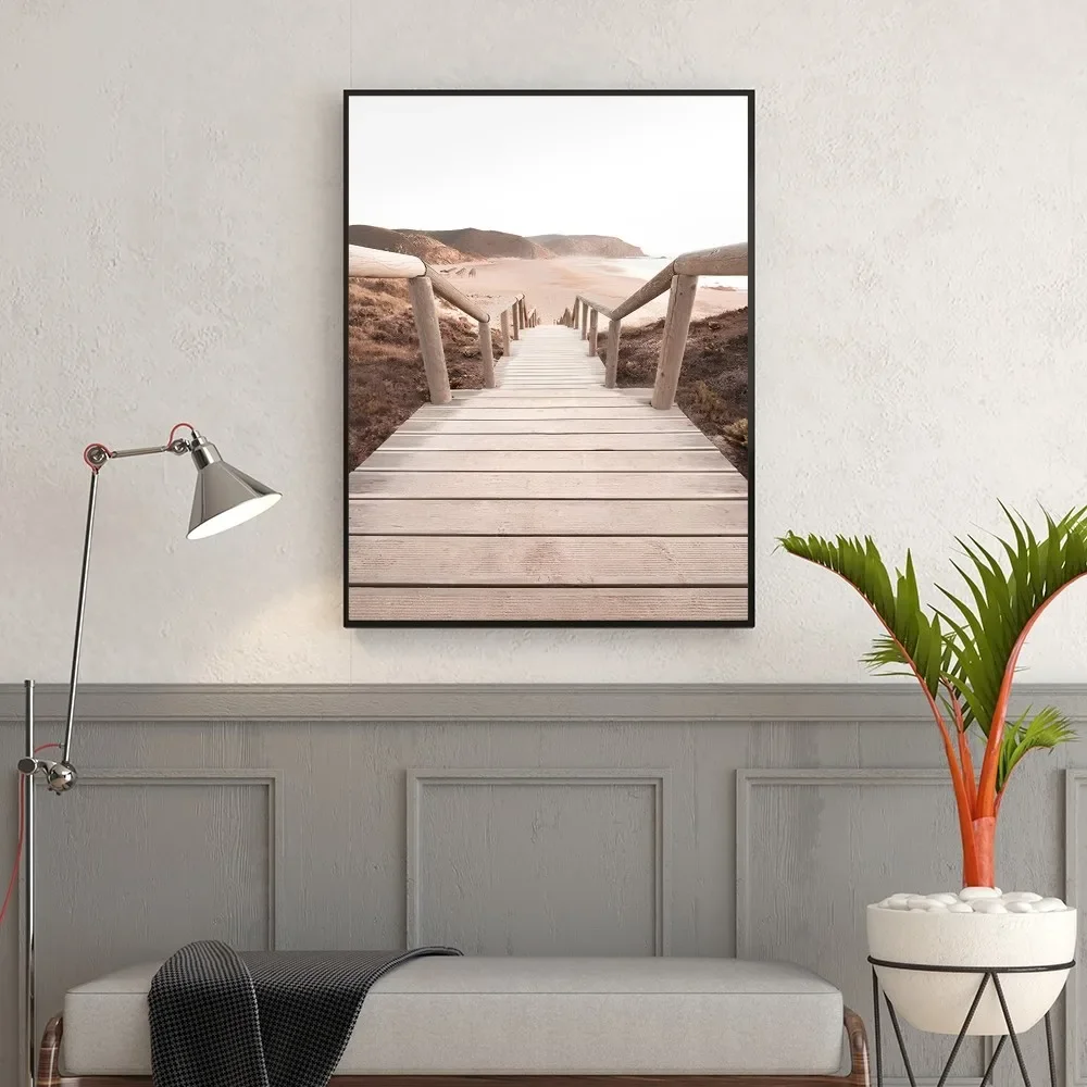 Beach Sea Ocean Bridge Poster Self-adhesive Art Poster Retro Kraft Paper Sticker DIY Room Bar Vintage Decorative Painting