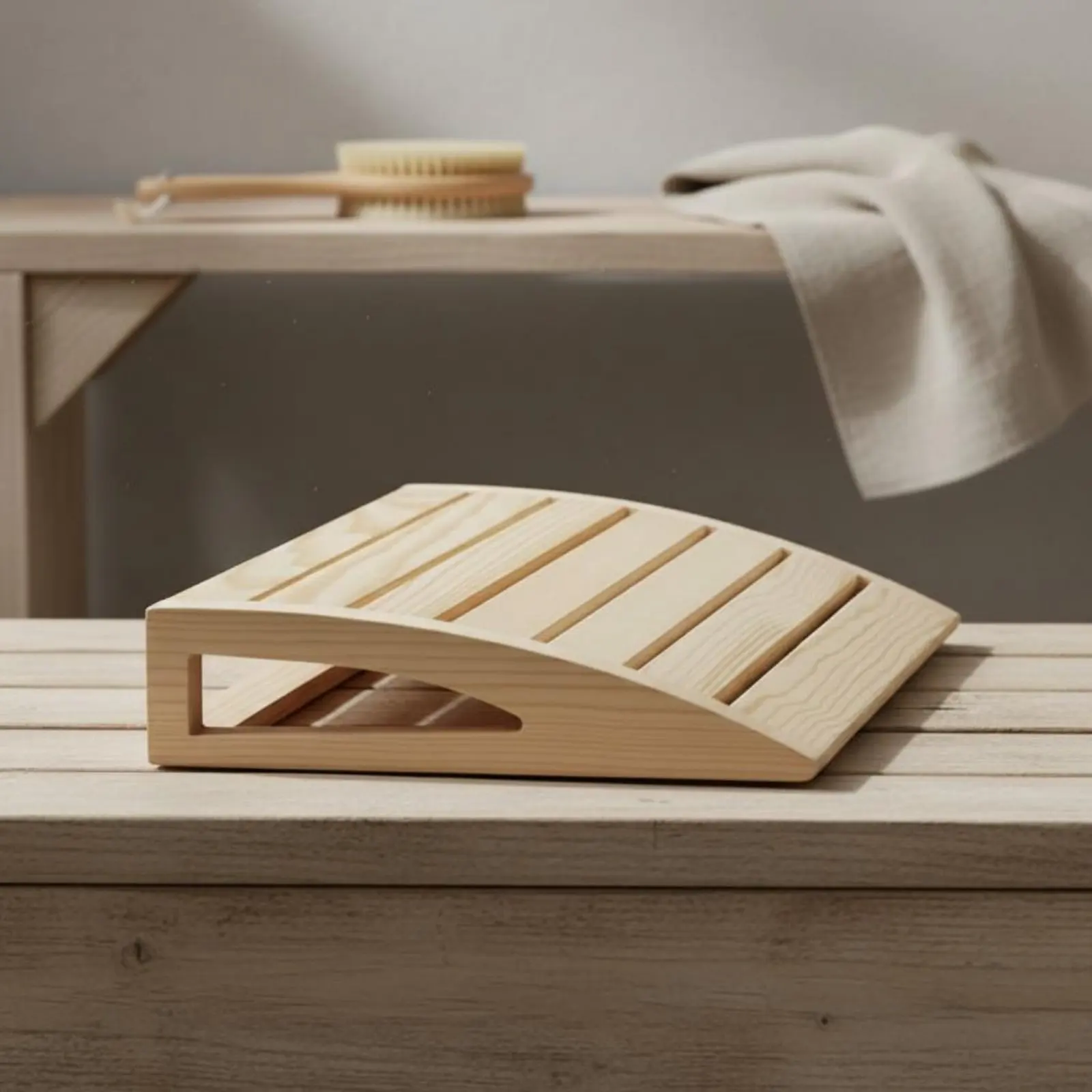 

Wooden Sauna Pillow Ergonomic Curved Support Sturdy Wood Steam Room Headrest Curved Wood Neck Rest Breathable Hollow Design