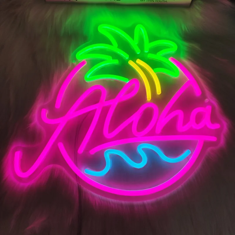 Aloha Palm Tree Neon Sign for Beach Party Led Signs for Bar Wall Decor,Dimmable Light Up Sign for Summer Holiday Bar Decorations - Image 3