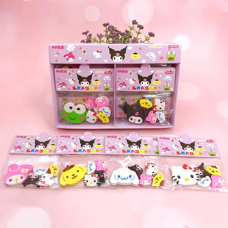 20set/lot Sanrio Kuromi Keroppi Eraser Cute Kitty Pochacco Writing Drawing Rubber Pencil Erasers Stationery Kids Gifts