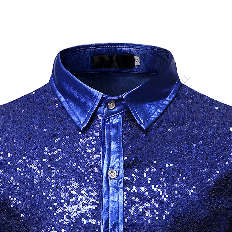 Men\'s Red Sequins Nightclub Dress Shirt Tuxedo Shirts 2023 Shiny Glitter Men Shirt Slim Fit Camisas Hombre Party Wedding Shirt