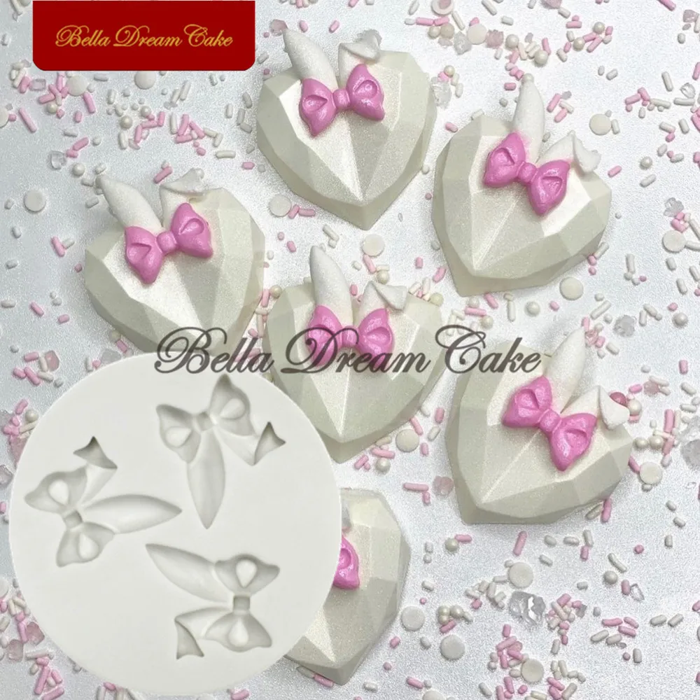 3D Mini Bow Bunny Ear Silicone Mold Easter Rabbit Cupcake Topper Fondant Mould DIY Candy Chocolate Cake Decorating Tool Bakeware