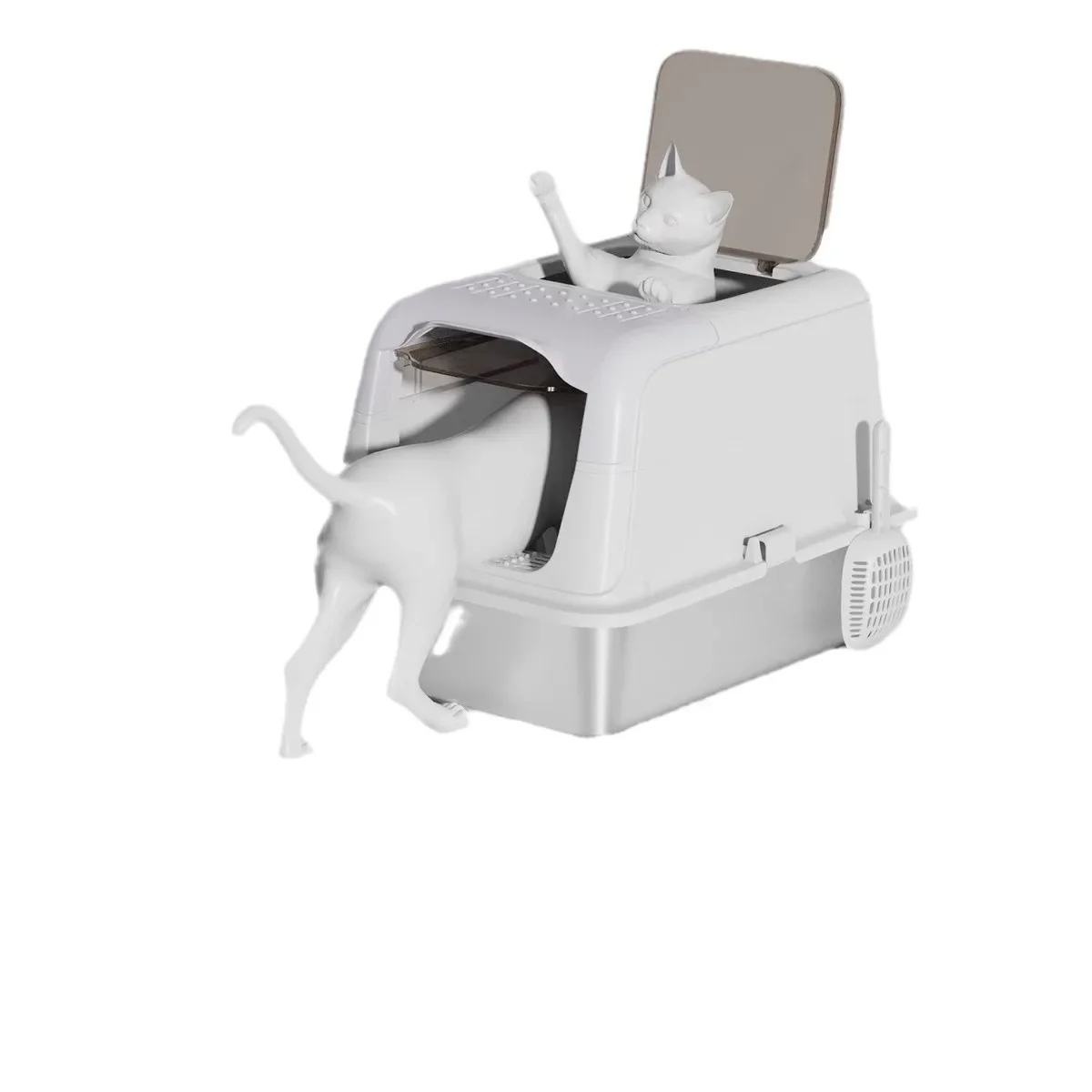 

Stainless steel, cat litter box, fully enclosed, oversized, top-in, cat litter