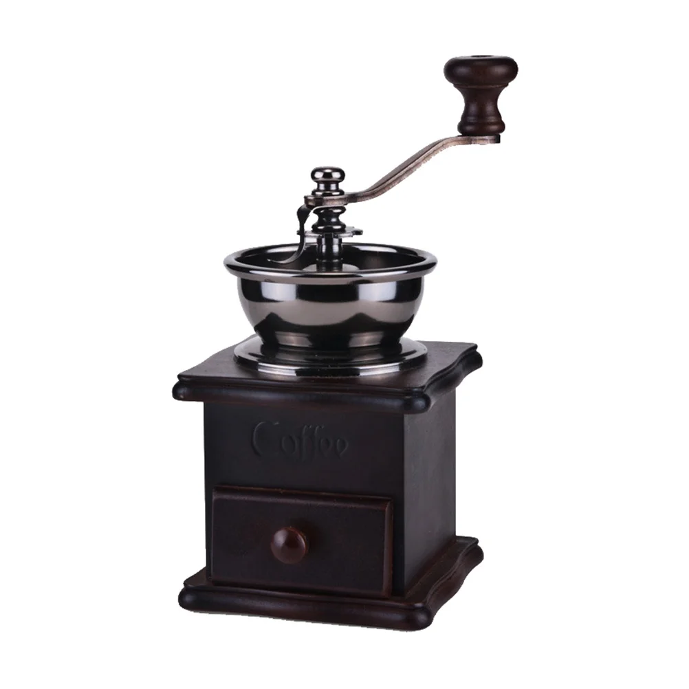 Manual Coffee Grinder Dark Brown Vintage Wooden Burr Mill For Coffee Beans Hand Grinding Machine Classic Grain Mill Tool