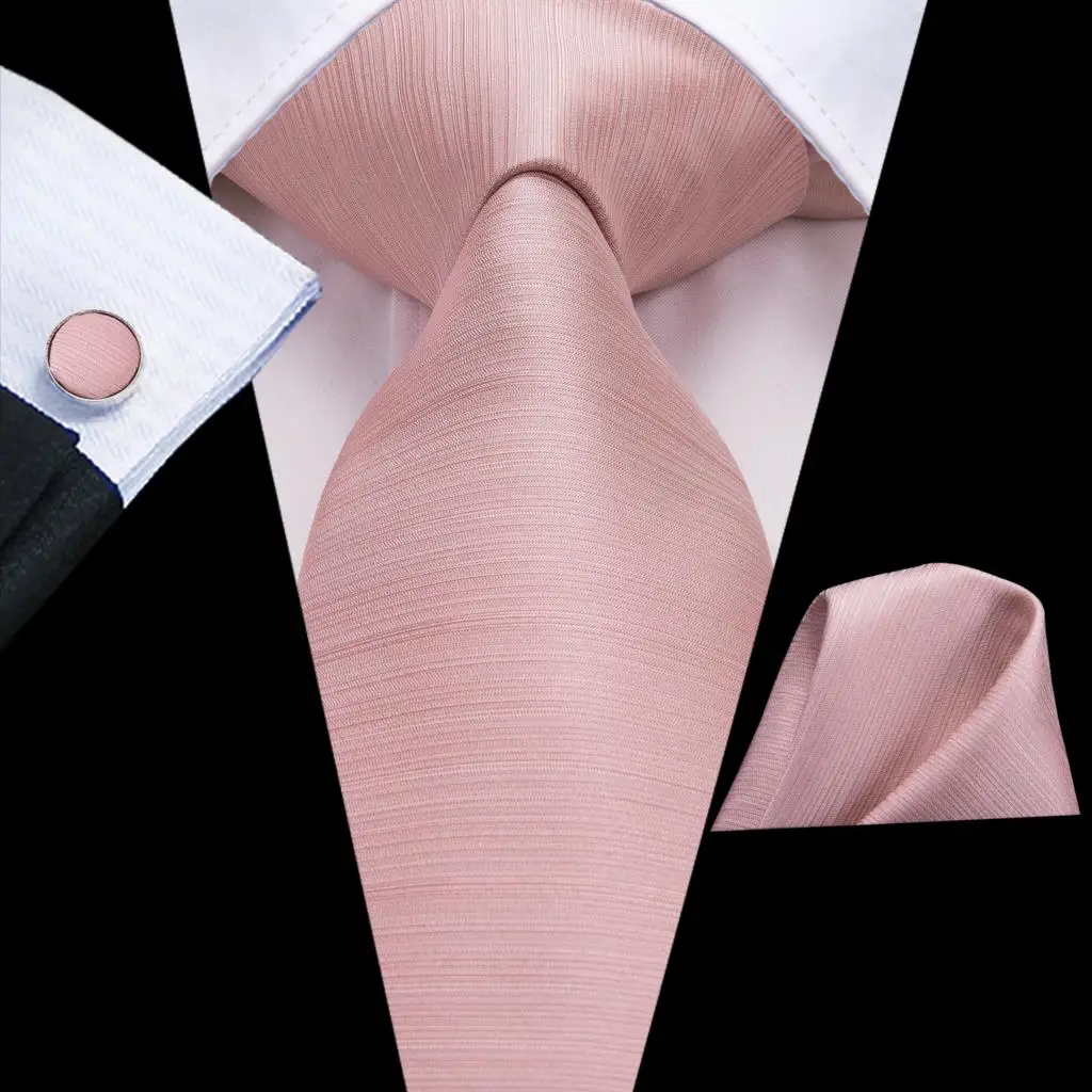 Hi-Tie Solid Rose Pink Coral Mens Silk Wedding Tie Fashion Designer Gift Necktie For Men Quality Hanky Cufflink Business Party