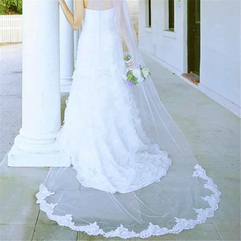 Soft Veil 1 layer Chapel Length Wedding Veil 91 Inches (230cm) Lace Bridal Veil Metal Comb