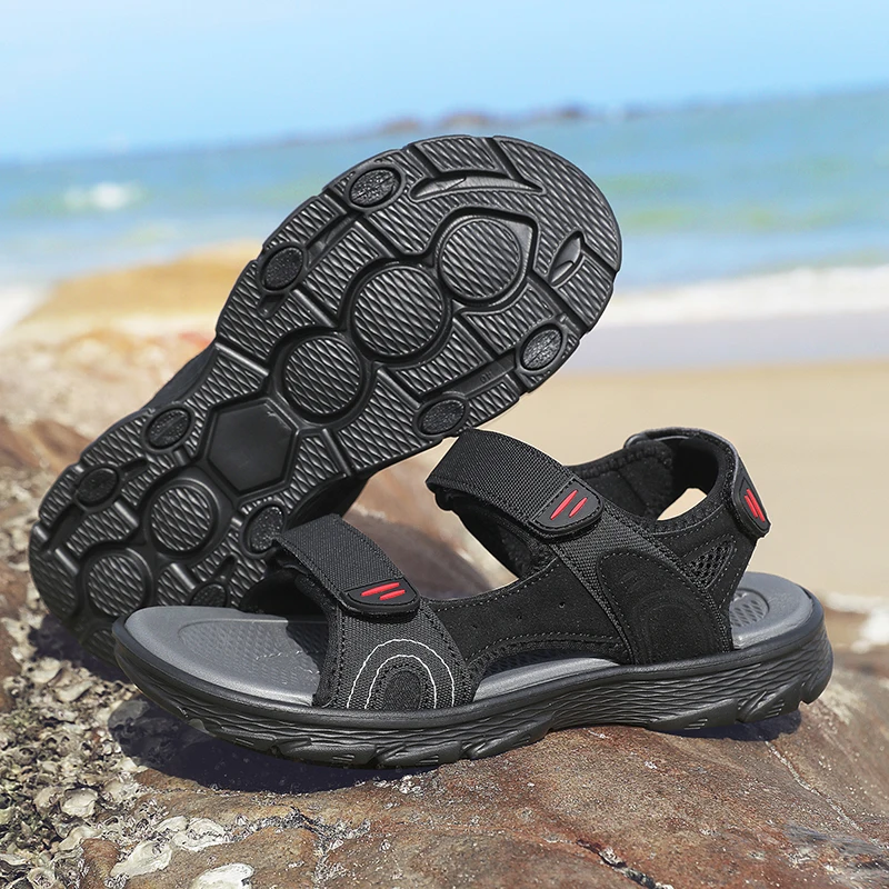 남성 운동 샌들 오픈 발가락 하이킹 야외 미끄럼 방지 샌들 에어 쿠션 스포츠 캐주얼 비치 샌들