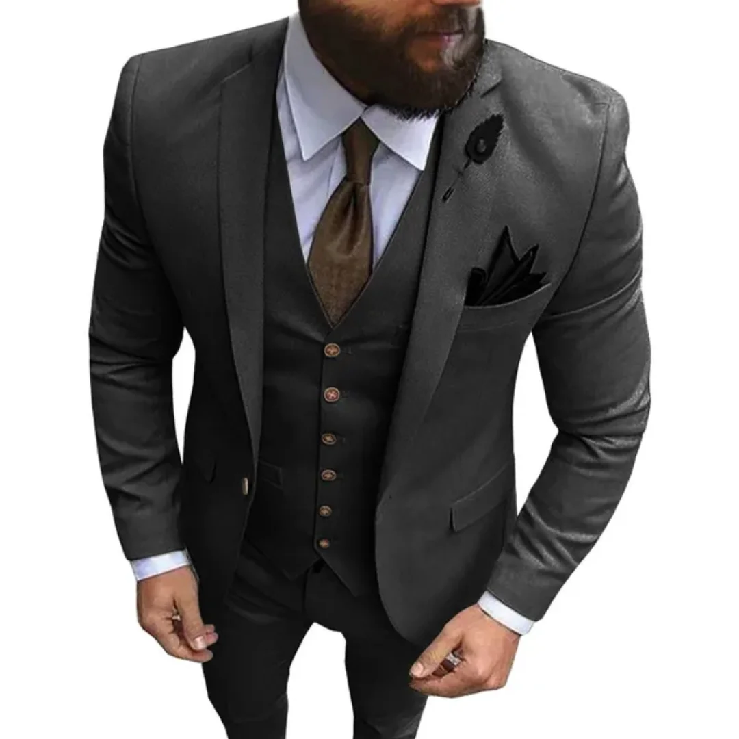 

3 Pieces Men's Suit Formal Business Notch Lapel Slim Fit Tuxedos Best Man Blazer For Wedding(Blazer+Vest+Pants)