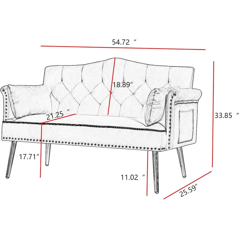 โซฟา Loveseat กํามะหยี่ทันสมัยขนาด 55 นิ้วพร้อมขาโลหะสีทองและกระเป๋าด้านข้าง พนักพิงกระจุก เหมาะสําหรับห้องนั่งเล่น ห้องนอน หรือ O