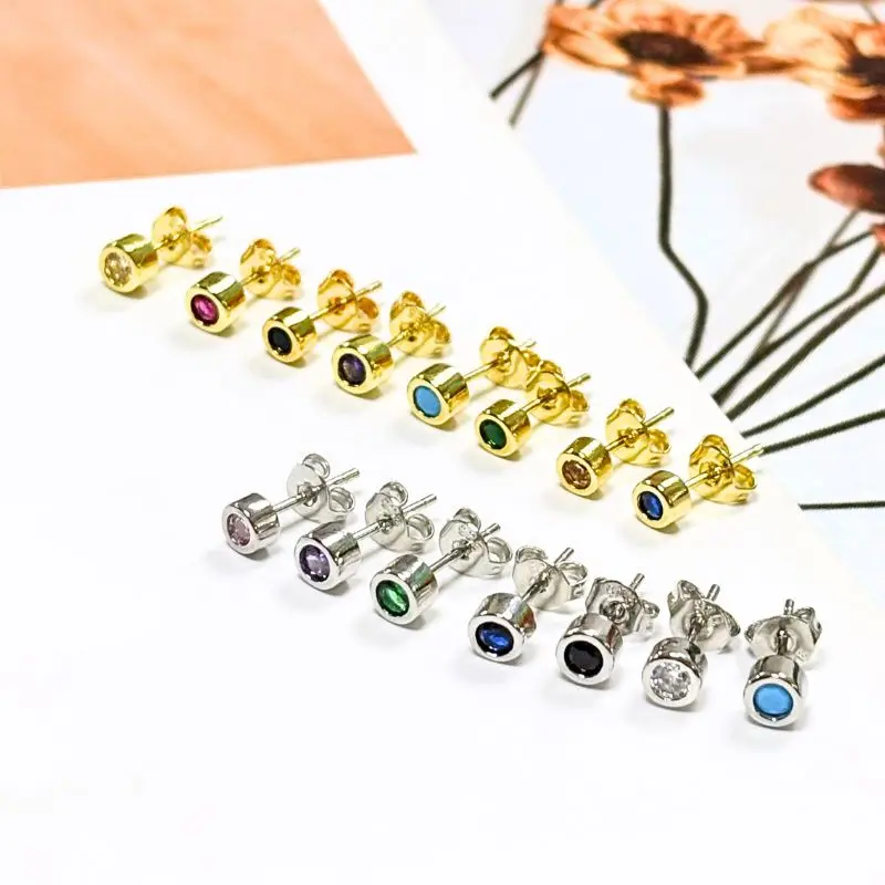 925 Sterling Silver Ear Needle Round Zircon Small Stud Earrings for Women Spiral Nut Crystal Studs Fashion Jewelry Accessories 3