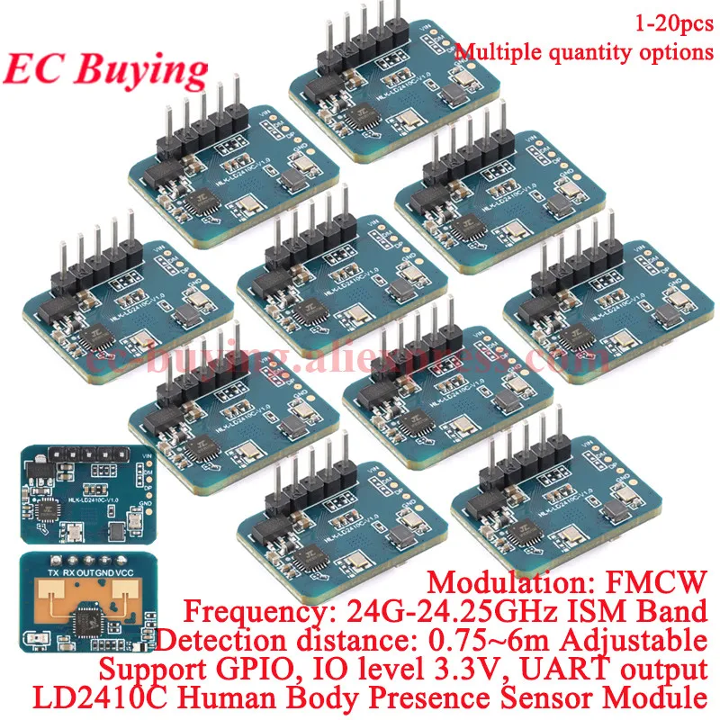 1-20 szt. HLK-LD2410C LD2410C 24G mmWave FMCW Radar Milimetrowy 5M Wykrywający Obecność Człowieka Moduł Radarowy do Wykrywania R