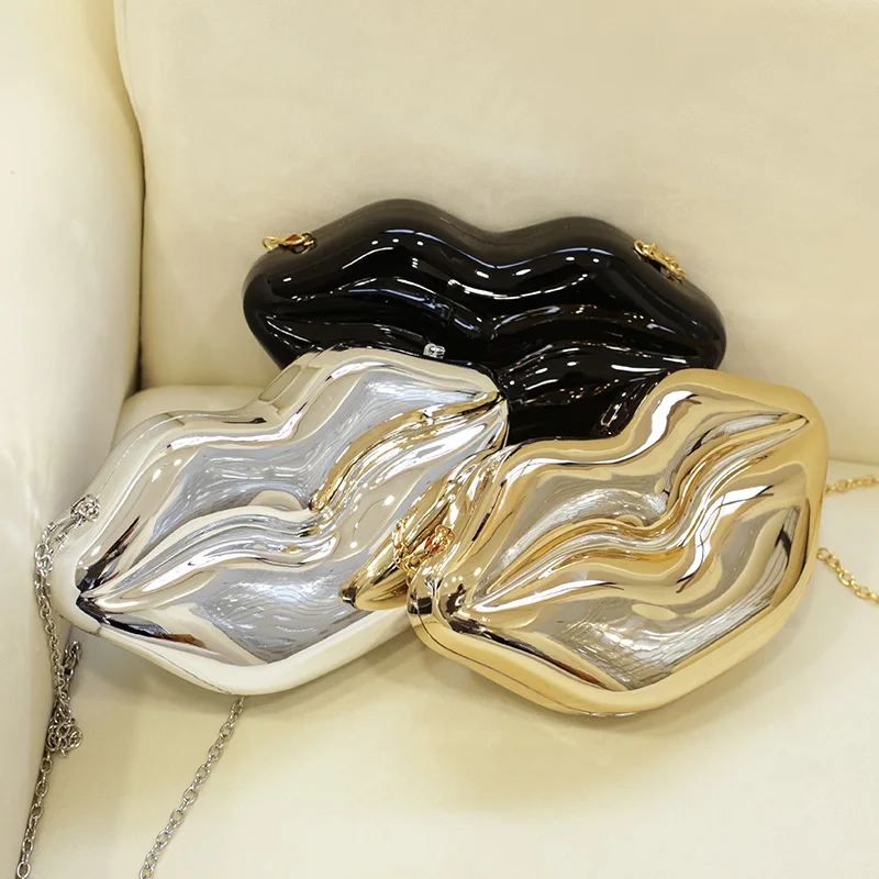 

Fashionable must-have mirror texture lip-shaped portable small bag, acrylic bag, lip-shaped clutch, dinner bag, creative handbag