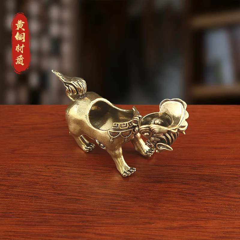 Brass Qilin , Creative Design, Auspicious Beast Facing the Sky, Sandalwood Incense Burner for Home and Study, Meta