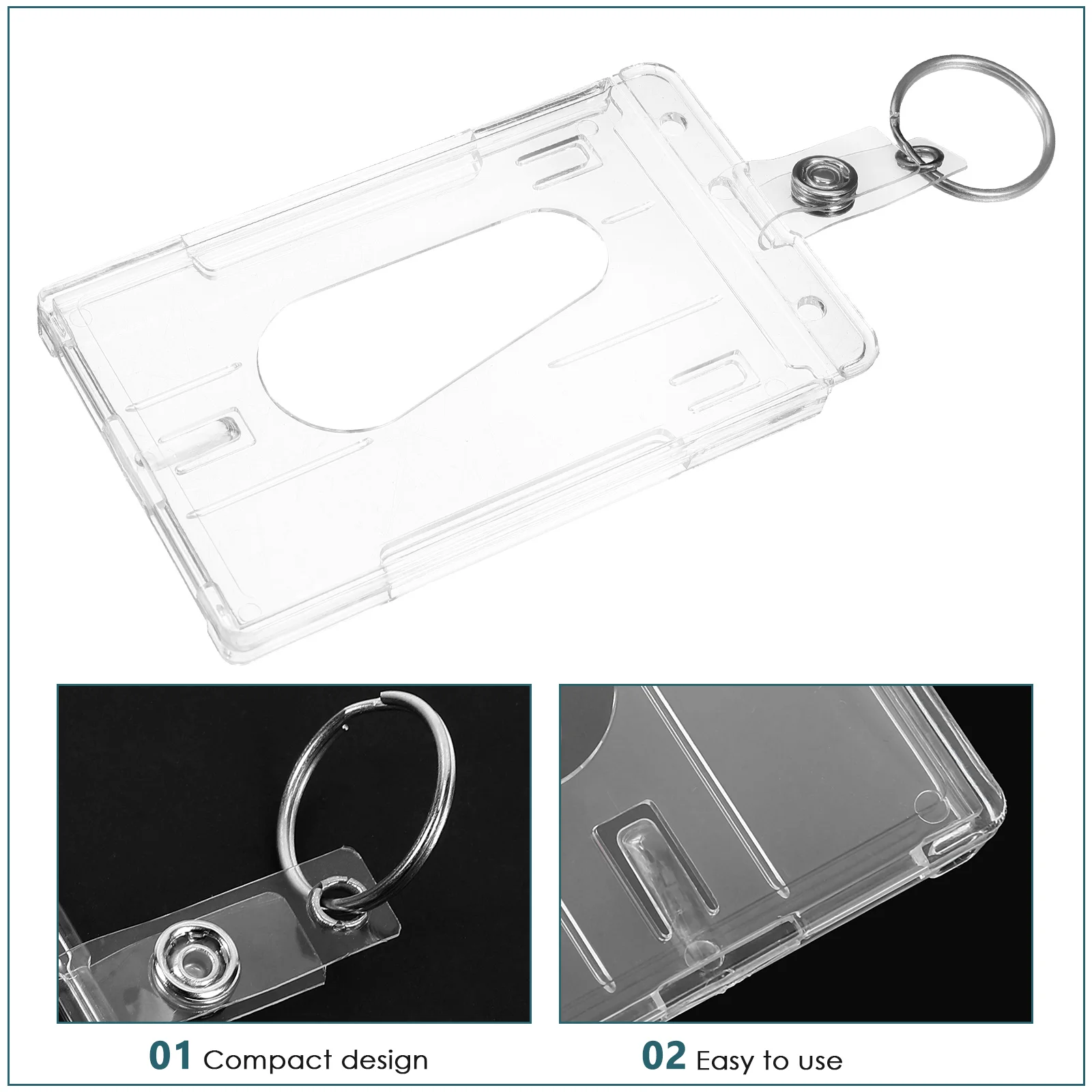 Clear Card Protector Key Ring Badge Holder Keychain Multifunction Thumb Transparent Work