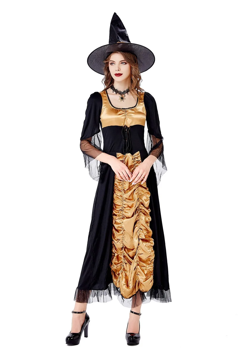 Costume Effrayant de Sorcière d'Halloween pour Femme, Tenue à Manches sulf, 303