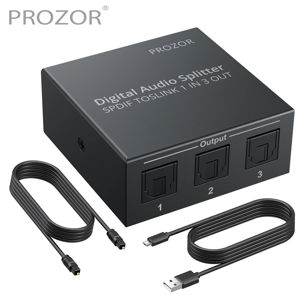 PROZOR 3 Way Spdif Toslink Optical Digital Audio Splitter One input 3 Outputs Optical Splitter Support for LPCM2.0 DTS -AC3