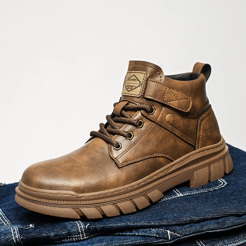 

Outdoor Mens Ankle Boots Luxury Genuine Leather Short Boots Handmade Comfortable Men Casual Shoes Fashion Leisure Boots Sneakers