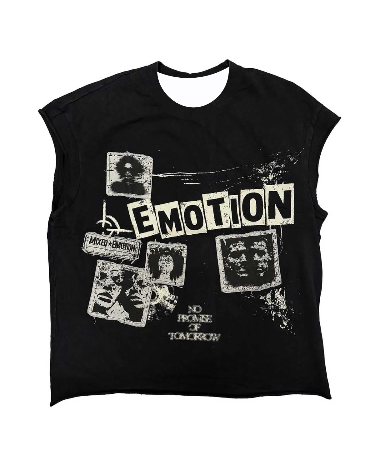 2026 New Mixed Emotions Black Sleeveless Tee Newspaper Print Unisex Short Sleeve Fashion T-Shirt for Casual Wear