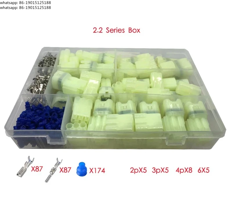 Waterproof Car Plug, Male and Female Connector, Inverting Radar, Harness Socket, Green, 1 Box, 87 PCS, 2, 3,4,6 Pins, 2.2 Series