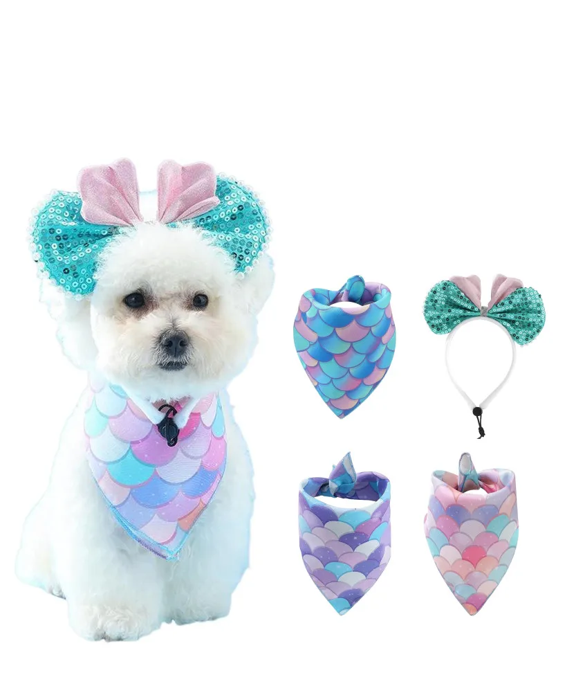 

Dog Sequin Bowknot Headband Summer Breathable Dog Bandanas Pet Scarf Soft Triangle Bibs Pets Costume Decoration For Dogs Cats