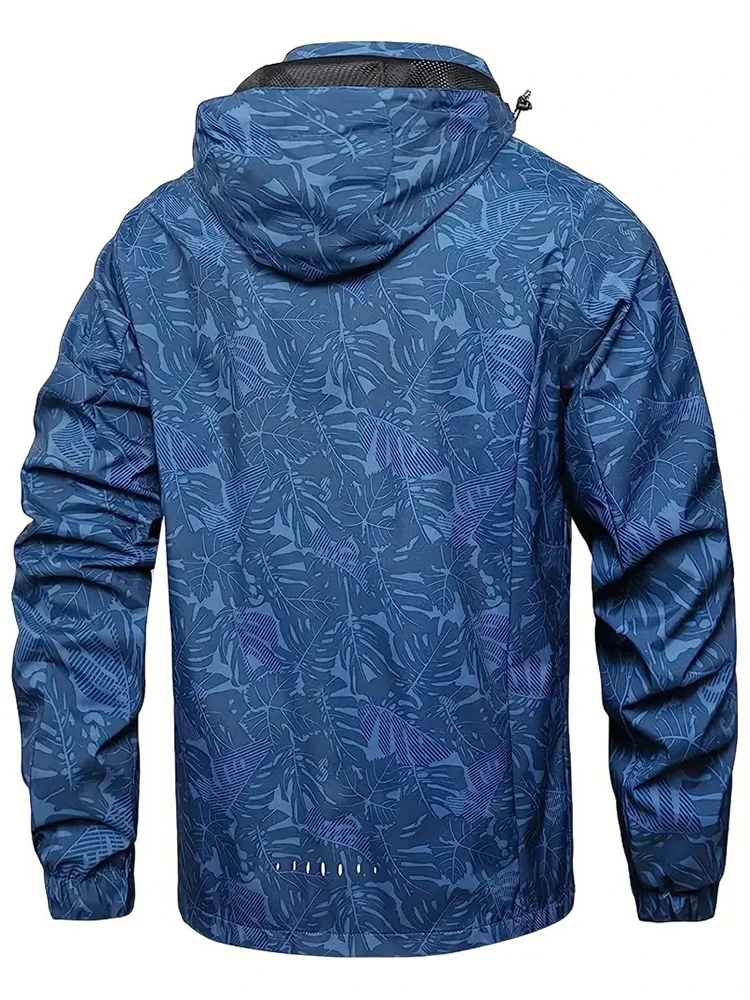 Men's Casual Waterproof Windbreaker Fishing Hiking Jacket Full Zip Up Hooded Shell Outdoor Hiking Coat For Autumn Plus Size 5XL